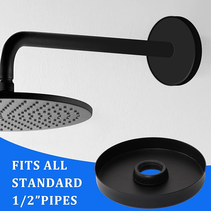 4 Inch Shower Arm Flange Oversized Plumbing Cover Plates, Universal Extra Large Replacement Escutcheon Cover Plate for Covering Gaps, Holes, Fits All Standard 1/2" Pipes, Matte Black(2 PACK)