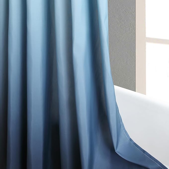 Extra Wide Fabric Shower Curtain, Blue Ombre Waterproof Around Shower Curtains for Bathroom, Microfiber Cloth Wide Bath Curtains, 108" W x 72" H