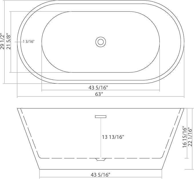 Logmey 63" White Acrylic Freestanding Bathtub Oval Shape Soaking Tub with Chrome Drain & Overflow Assembly for Classic and Modern Bathrooms