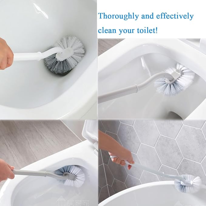 2 Pack Curved Toilet Bowl Brush with Holder for Bathroom, Compact Toilet Brush Durable Under The Rim Household Deep Cleaning Brushes (2 Pcs White Toilet Brush with Holder)