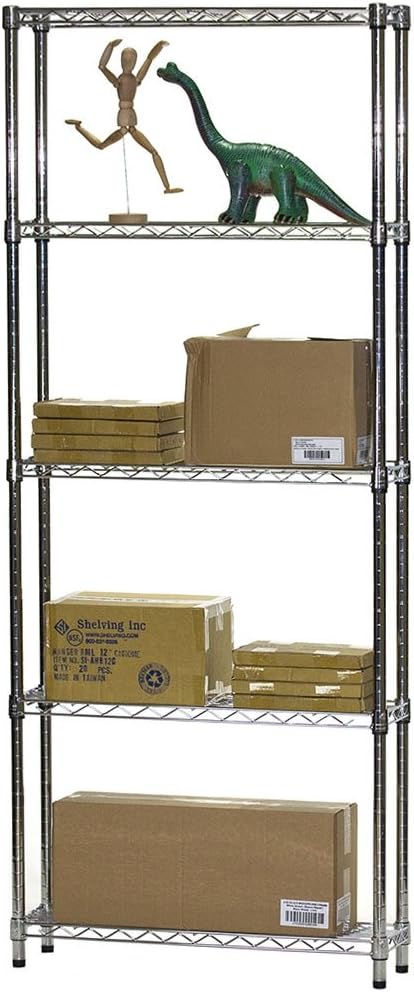 Shelving Inc. 8" d x 30" w x 54" h Chrome Wire Shelving with 5 Tier Shelves, Weight Capacity 800lbs Per Shelf