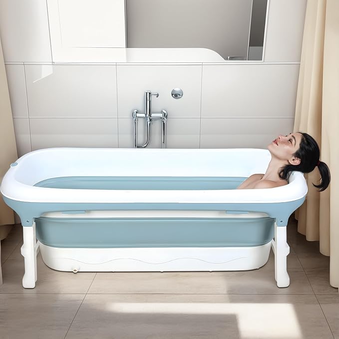Portable Bathtub for Adult, Large Collapsible Tub, Portable Tub for Adults, Tub for Shower, Sweat Steaming Spa Sweat Steaming Bathtub, Effortless Folding Bathtub, Hot Bath, Ice Bath (Blue 50'')