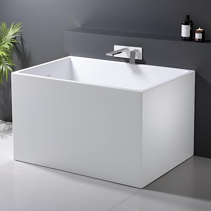 43" Acrylic Freestanding Bathtubs, Stand Alone Tub, Japanese Soaking Tub for Bathroom, Integrated Overflow and Drain, cUPC Certified, Gloss White