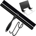 Shower Squeegee for Glass Doors, 14 Inches Bathroom Squeegee with Spare Silicone Blade, Shower Door Hook and Adhesive Hook, Stainless Steel Bathroom Squeegee for Mirror Window (14in-Black-1 Pack)