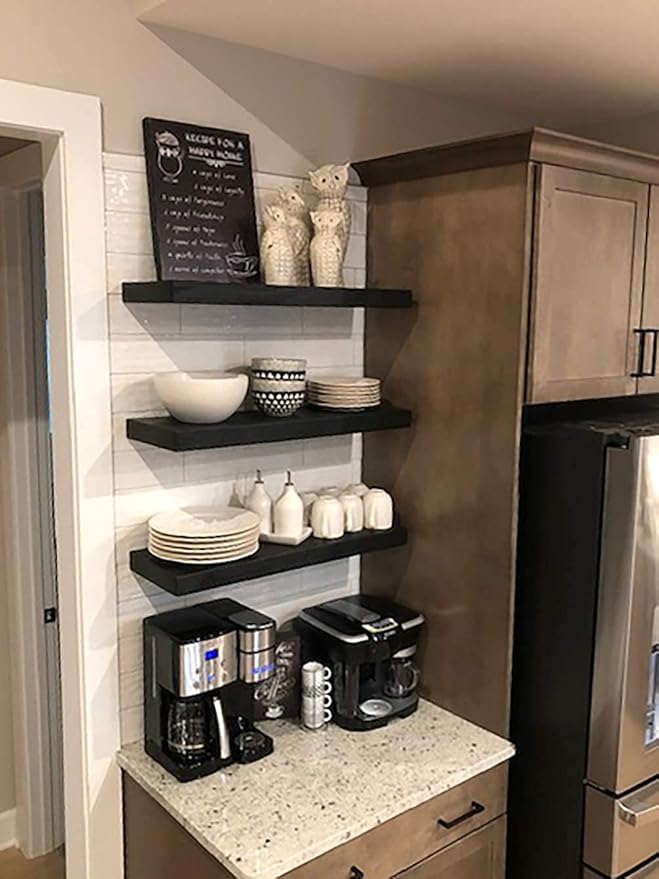 joelsantiques 30 Inch Floating Shelves for Wall - 30x10x2 in - Made of Natural Wood - Easy Install - Heavy Duty Rustic Book Dish Shelves - Perfect for Bathroom |Kitchen, Living Room, Bar - Black