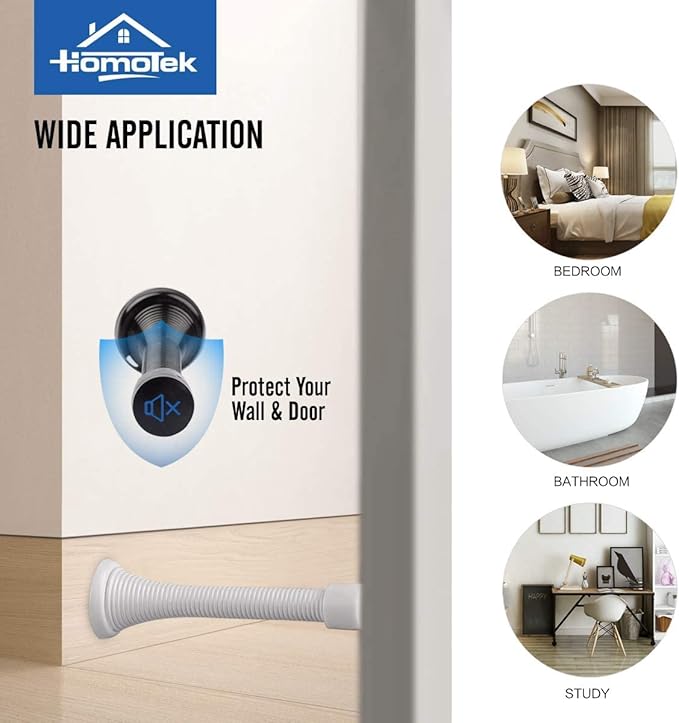 HOMOTEK 20 Pack Spring Door Stops,3-1/8” Heavy Duty Door Stop - Flexible Spring Door Stopper with Low Mounted White Rubber Bumper Tips, White