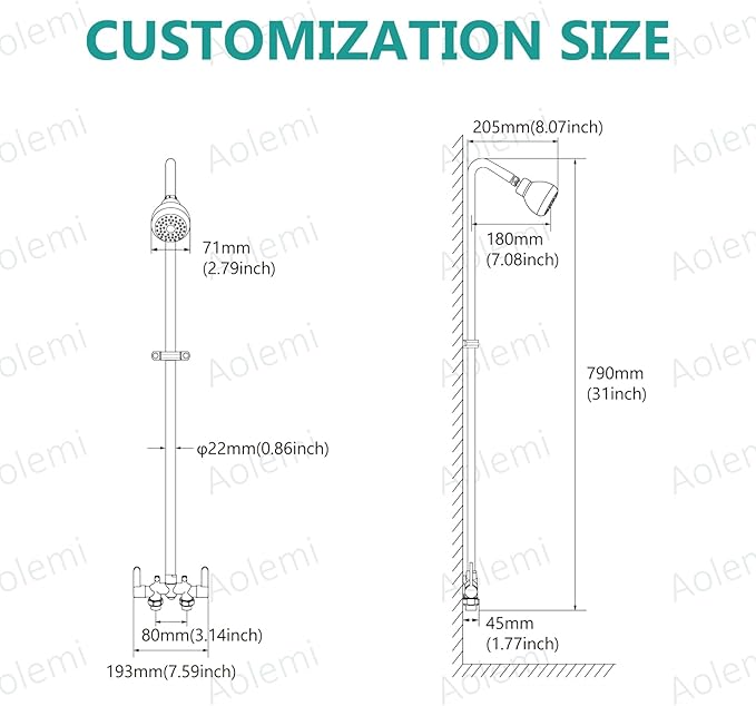 Aolemi Outdoor Shower Fixtures Kit Faucet System 3 Inch Center with Showerhead 2 Handle Exposed Shower with Brass Mix Valve Brushed Nickel