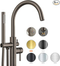 Freestanding Bathtub FaucetFloor Mount Bathtub Filler Shower Mixer Faucet with Handheld Shower Sprayer Swivel, Side Inlet，Grey