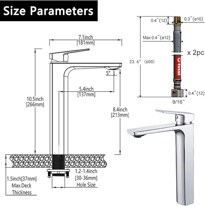 VOTON Chrome Vessel Sink Faucet Tall Single Handle Bathroom Vanity Sink Faucet, Rv Bathroom Faucets Lavatory Vessel Faucet Basin Mixer Tap, Solid Brass 1.2 GPM
