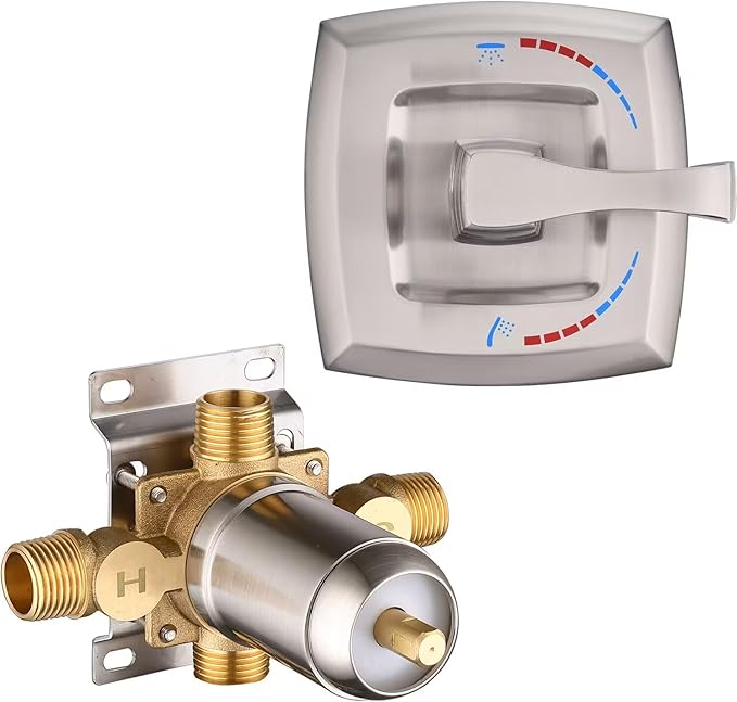 2 Way Shower Diverter Mixing Valve, Dual-Function Pressure Balance Shower Control Brass Rough-In Mixer 1/2" NPT Connection, Single Handle Brushed Nickel Shower Trim Kit