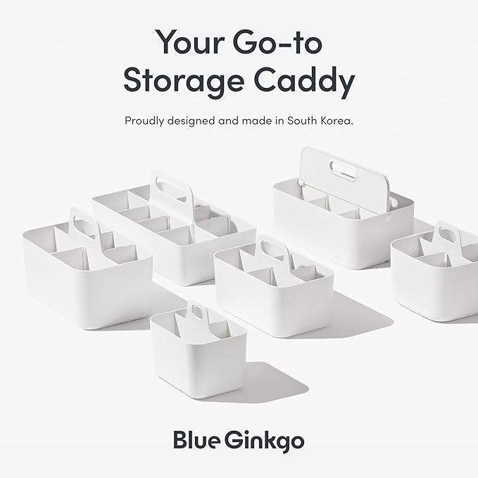 BLUE GINKGO Stackable Organizer Caddy – Korean-Made Portable Tote for Bathroom, Office, Crafts, or School Supplies (Long Rectangle, Gray)