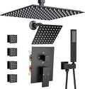 Enga Dual Head Shower System with Body Jets (Eco-Performance) 12 Inch Ceiling Mount Shower Head with 6 Inch Wall Mount Shower Head Shower Faucet Set, Matte Black