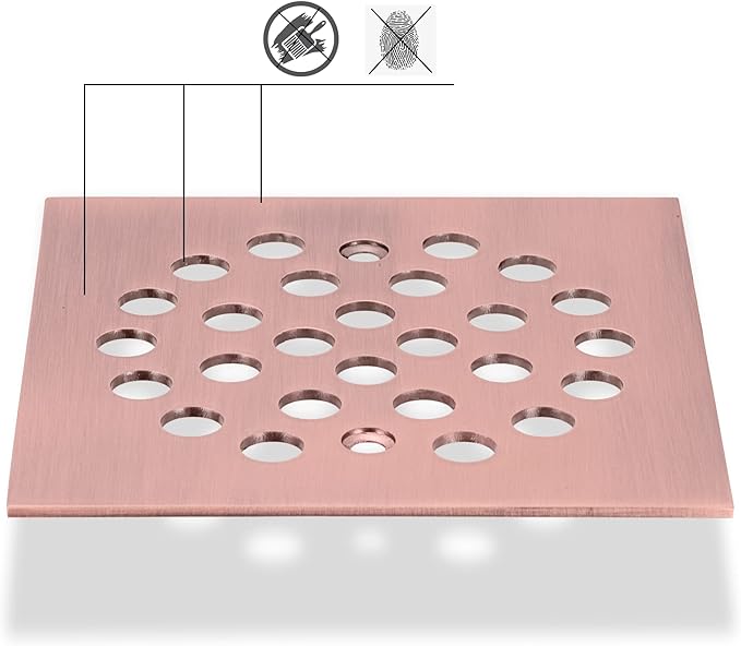 Square 4-1/4 Inch Screw-in Shower Drain Cover Replacement Square Floor Drainer Grate,Brushed Nickel,Brushed Gold,Oil Rubbed Bronze,Chrome (Antique Copper)