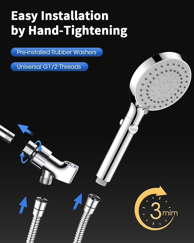FASDUNT Shower Head with Handheld, High Pressure Handheld Shower Head with 80" Extra Long Stainless Steel Hose & Adjustable Bracket, Showerhead with ON/OFF Switch for Pets Bath