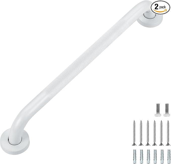 Grab Bars for Shower, 2 Pack 18-Inch Anti Slip Shower Handles for Elderly, Safety Shower Grab Bar, Stainless Steel Handicap Grab Bars for Bathroom (White 1" Diameter)