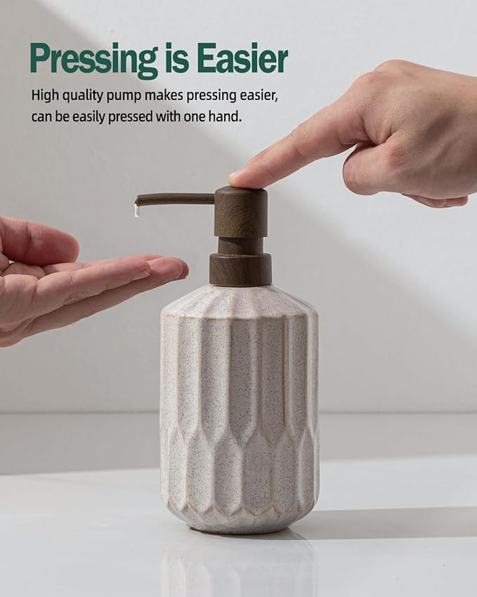 Fun Elements Bathroom Soap Dispenser Set, 16 OZ Ceramic Hand Soap Dispenser for Bathroom, Luxurious Hand and Dish Soap Dispenser Set with Silicone Funnel for Kitchen
