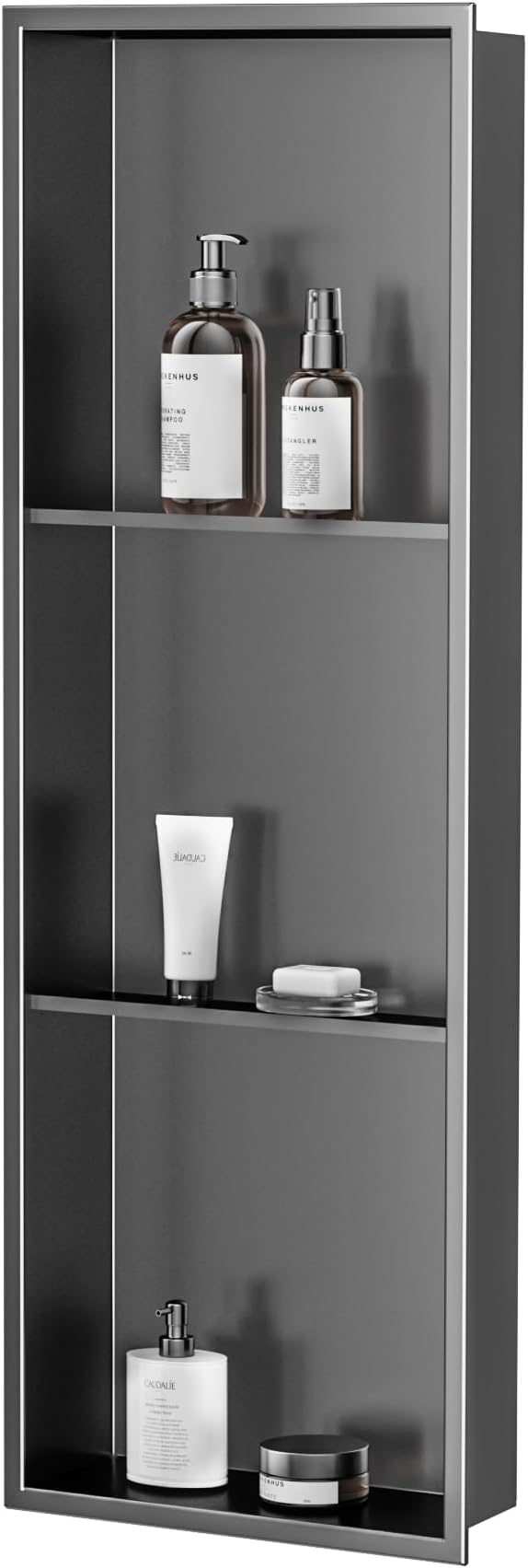 Neodrain 12X36 Inch Shower Niche, Gun Metal 3-Tier Stainless Wall Niche NO Tile Needed Recessed for Bathroom Storage Insert Shower Wall Cabinet Waterproof