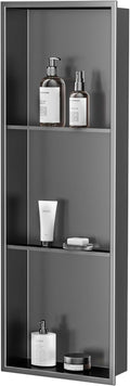 Neodrain 12X36 Inch Shower Niche, Gun Metal 3-Tier Stainless Wall Niche NO Tile Needed Recessed for Bathroom Storage Insert Shower Wall Cabinet Waterproof