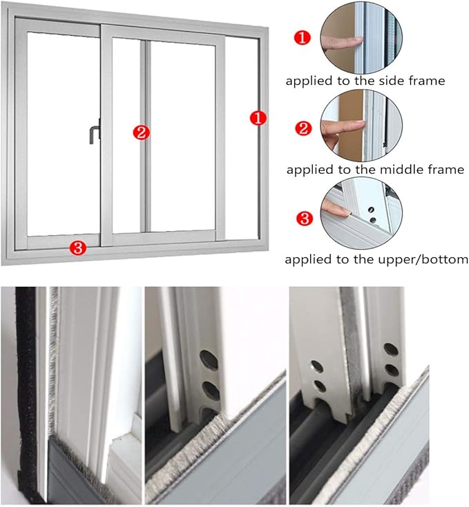 Fuzzy Weatherstripping for Window and Door Frame Side, Pile Self Adhesive Brush Weather Strip Seal Strip Sealer Felt Insulation (16ft x11/32 Backing x 9/16 Brush inch, Grey)