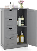 Tangkula Bathroom Floor Cabinet, Freestanding Storage Cabinet with 4 Drawers & Single Door, Adjustable Shelf, Multipurpose Bathroom Storage for Home Office, 21.5 x 12 x 32.5 Inches (Grey)