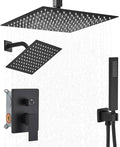Shower Faucet Set Matte Black Shower System, Knob Switch Diverter Shower Faucet with High Pressure Handheld Spray, Ceiling Mount 12 Inch Shower Head with 6 Inch Wall Mount Shower Head