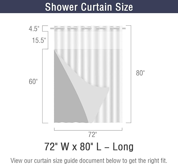 Gibelle Long Shower Curtain 72x80, Waffle Weave Bathroom Shower Curtain with Snap-in Fabric Liner Set, No Hooks Needed, Hotel Style with Mesh Top Window, Purple