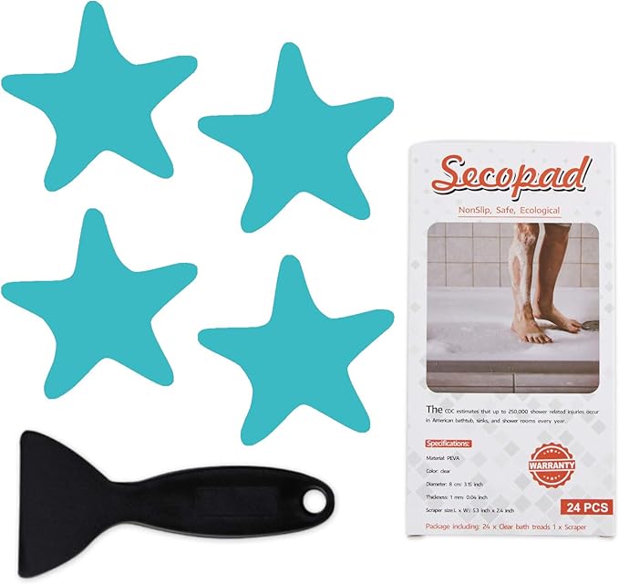 Anti Slip Shower Stickers Safety Bathtub Strips Adhesive Decals with Premium Scraper (Blue)