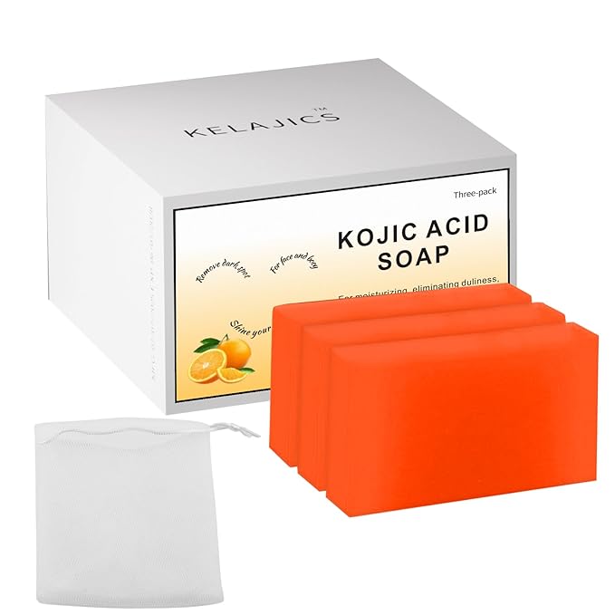 Kojic Acid Soap Bars with Retinol, Collagen, Vitamin C, Fresh Orange Scent for Face and Body, Moisturizes, Smooth and Evenly Radiant (3 Pack)