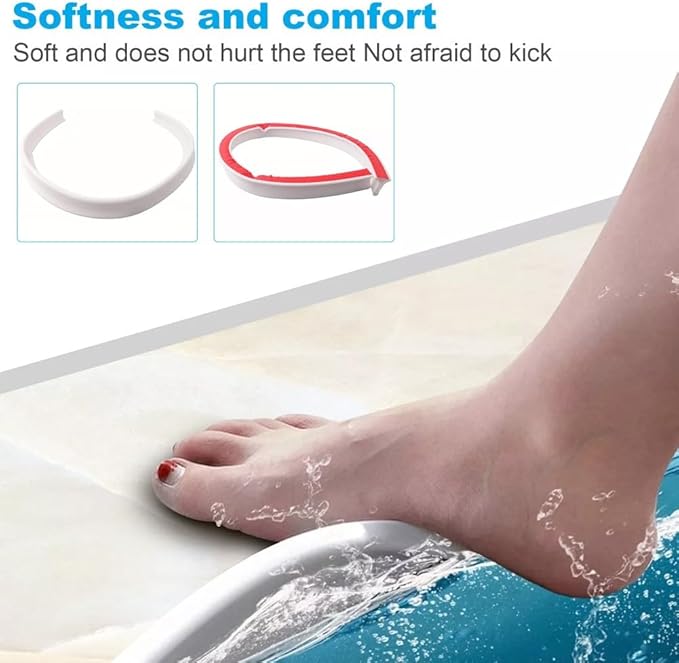 Flexible TPE Rubber Shower Splash Guard Threshold Strip,2m Trim-to-Fit Water Barrier for Bathroom Floors,Bathtub Edges,Kitchen Sink Toilet - White