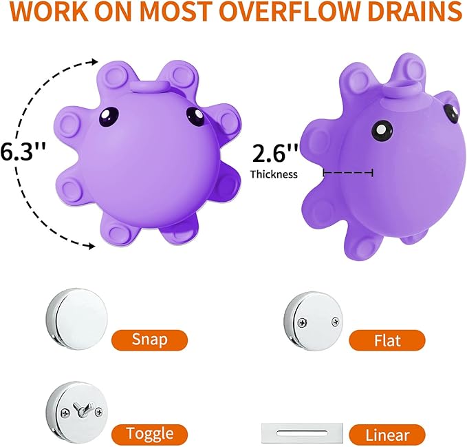 Bathtub Overflow Drain Cover - Tub Soak Bath Cover, Adds Inches of Water for Deeper Bath (Purple)