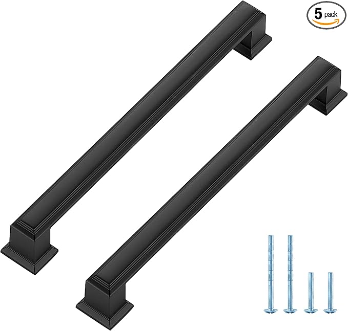 Ravinte Hardware 5 Pack Matte Black Cabinet Pulls, 6-1/4 Inch (160mm) Hole Center Zinc Alloy Drawer Handles for Kitchen Cabinets, Cupboards, Dressers, Square Solid Metal Hardware