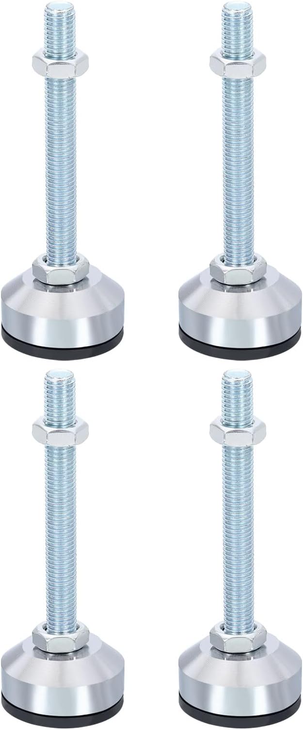 PATIKIL Furniture Leveling Feet 2" Dia Base M12 Thread, 4 Pcs Carbon Steel Adjustable Threaded Furniture Leveler Screw on Leg Leveler with Pads for Desk Chair Cabinet, Black