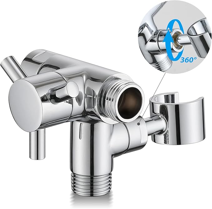 PDPBath Solid Brass 3 Way Shower Arm Diverter Valve with Handheld Holder for Dual Shower Heads with G1/2 Universal Connection - Chrome