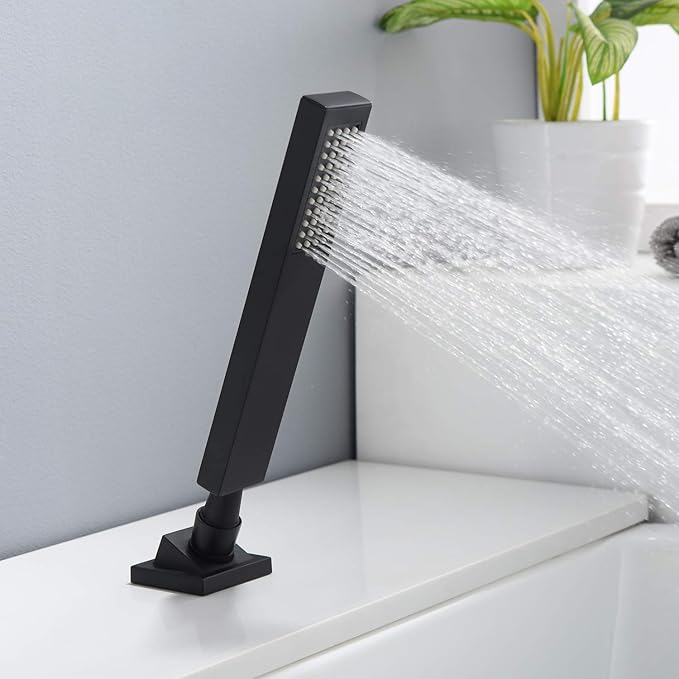 Waterfall Roman Tub Faucet Matte Black Deck Mount Bath Tub Filler with Hand Shower,High Flow,SUMERAIN