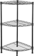 3 Tier Storage Racks Shelving, Heavy Steel Pantry Shelves, Adjustable Wire Shelving Rack Corner, Suitable for Garage, Kitchens, Bathroom, Offices, 13.8" W x 13.8" D x 32" H, Black