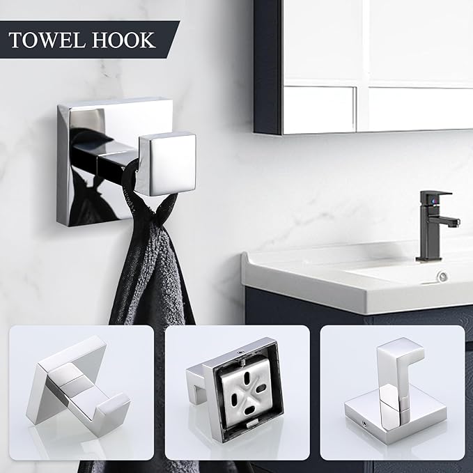 TURS 5-Piece Bathroom Hardware Set Polished Towel Bar Sets Include 23.4 Inch Towel Rail Hand Towel Bar Tissue Holder and 2 Towel Hooks, Stainless Steel Wall Mounted Towel Racks for Bathroom