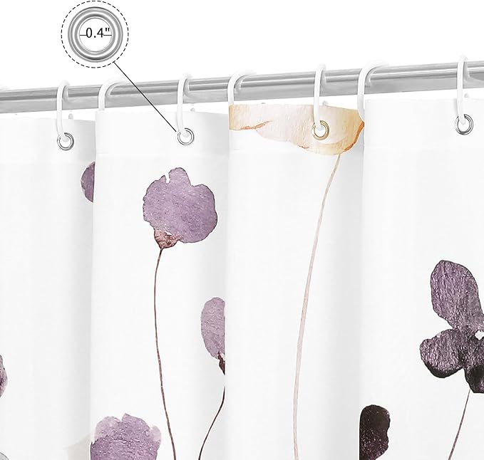 Gibelle Long Shower Curtain 72 x 78, Watercolor Floral Fabric Shower Curtain, Plum Beige Flower Decorative Bathroom Shower Curtain Set