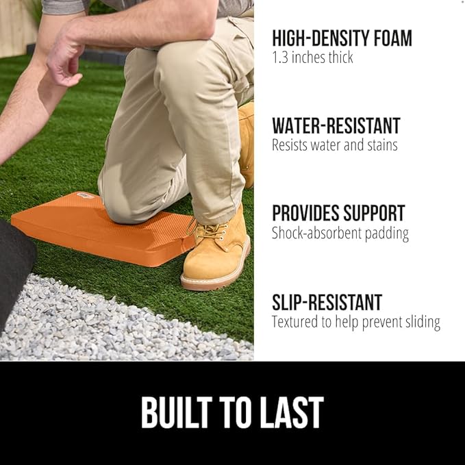 GORILLA GRIP Extra Thick Patent Pending Soft Foam Kneeling Pad, 2 PK, Supportive Large Cushion Knee Pads for Gardening, Baby Bath, Dirt and Water Resistant, Workout and Garden Supplies, 17.5x11 Orange
