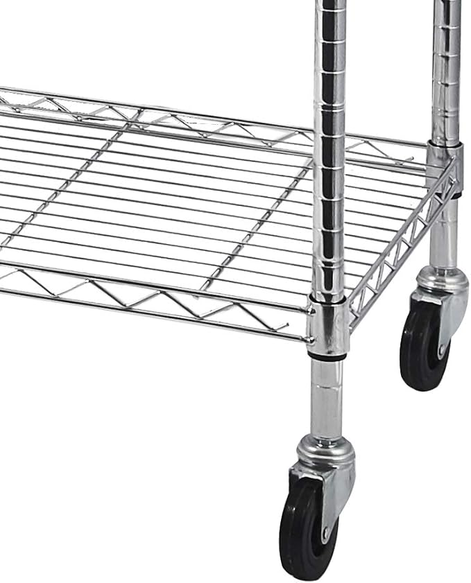 5 Tier Storage Racks Shelving, Heavy Steel Pantry Shelves, Adjustable Wire Shelving Rack with Wheels, Suitable for Garage, Kitchen, Bathroom, Office, 59" W x 18" D x 71" H, Chrome