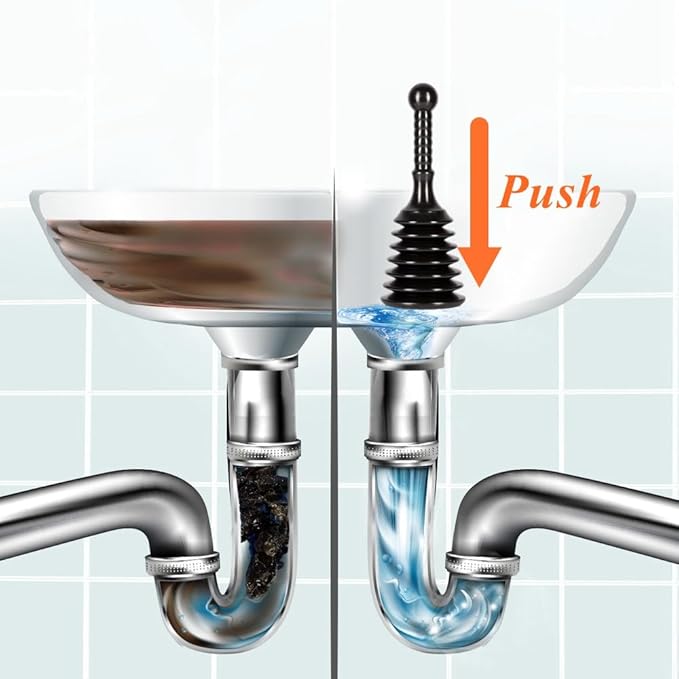Sink and Drain Plunger, Mini Plunger Unclogging Tool for Kitchen Sinks, Bathroom Drains, Showers, Bathtubs, Small and Strong Design with Large Bellows Commercial & Residential Use