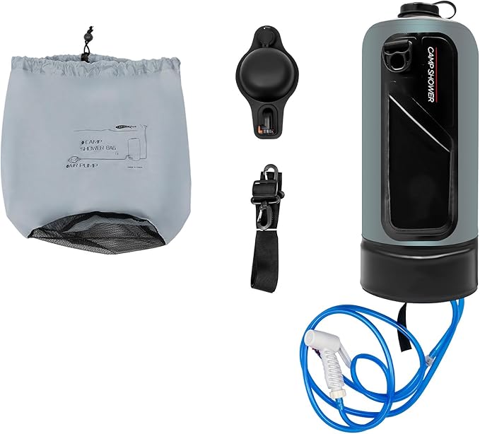 3 Gallon Portable Pressure Camp Shower with Air Pump & Detachable Shoulder Strap, Outdoor Showers for RV Camping Hiking