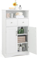 Tangkula Bathroom Cabinet, Floor Standing Storage Organizer w/2 Drawers & 2 Doors, 3-Position Adjustable Shelves, Anti-Toppling Design, Floor Cabinet for Bathroom (White, 2 Drawers & Cabinet)