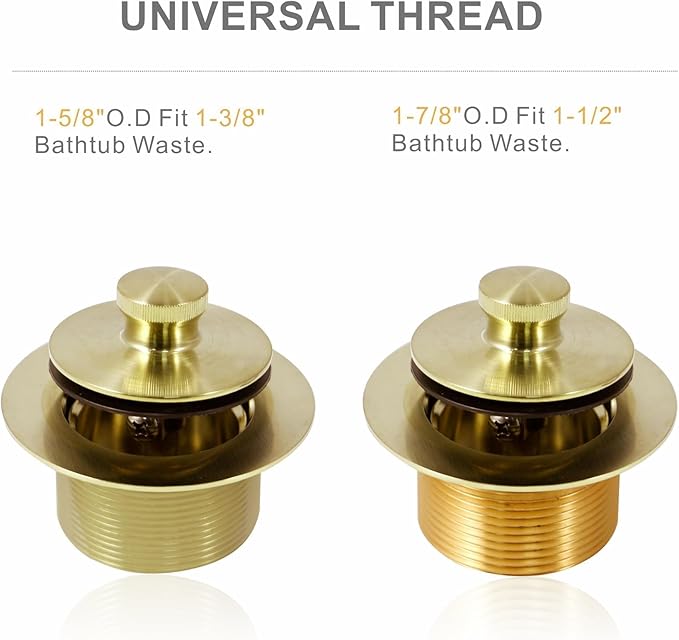 Bathtub Tub Drain Conversion Kit Assembly, Wellup Lift and Turn Twist Tub Drain Trim Kit with Two-Hole Overflow Faceplate, Brushed Brass Gold