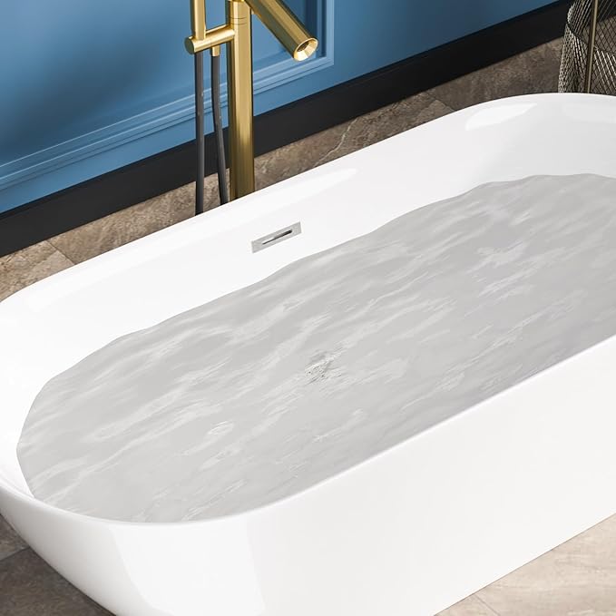 Sarlai 67 Inch Acrylic Freestanding Soaking Bathtub Contemporary Soaking White Tub Stand Alone Ergonomic Bathtub with Chrome Drain and Overflow
