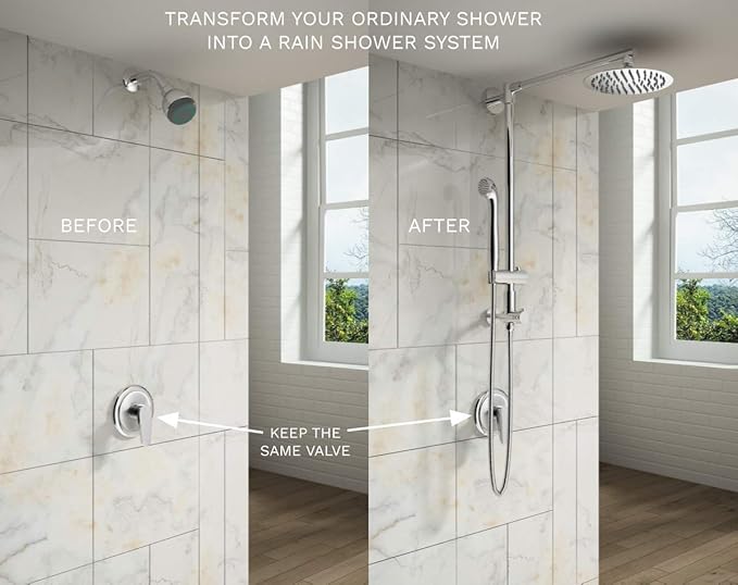 Fennocasa Polaris 1 Rain Shower System, includes 8” Rainfall Shower Head, High Pressure Handheld Combo, 3-Setting Handheld Spray, Height Adjustable Spray Holder, 60” Hose (Oil Rubbed Bronze)