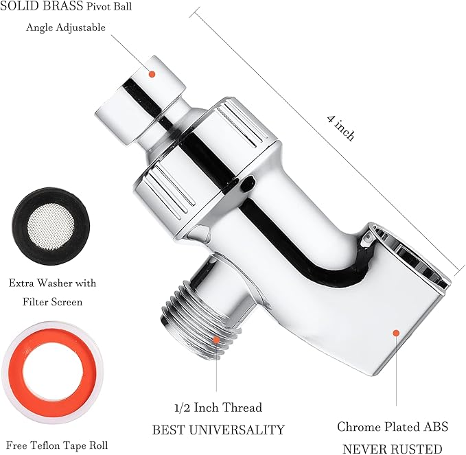 Universal Shower Head Holder for Hand Held Showerheads, Adjustable Shower Arm Mount Bracket with Brass Pivot Ball, Shower Head Connector - Chrome