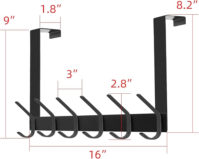 DOKU Over The Door Hook, Heavy Duty Over Door Hanger Holder for Coat Robe Hat Clothe Towels Hanging, Bathroom Organizer Towel Rack 12 Hooks, Matte Black
