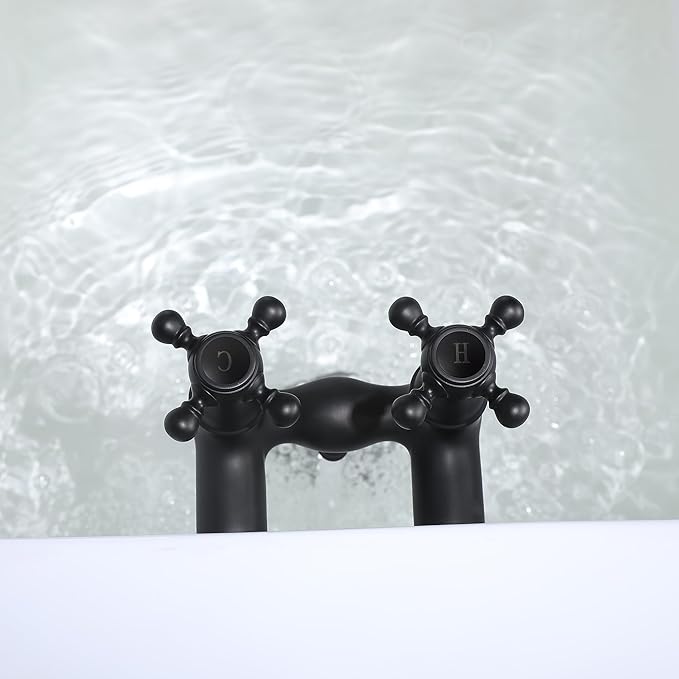 SUMERAIN Vintage Leg Tub Filler 3-3/8-Inch Center Wall Mount Tub Faucet, Cross Handle Matte Black