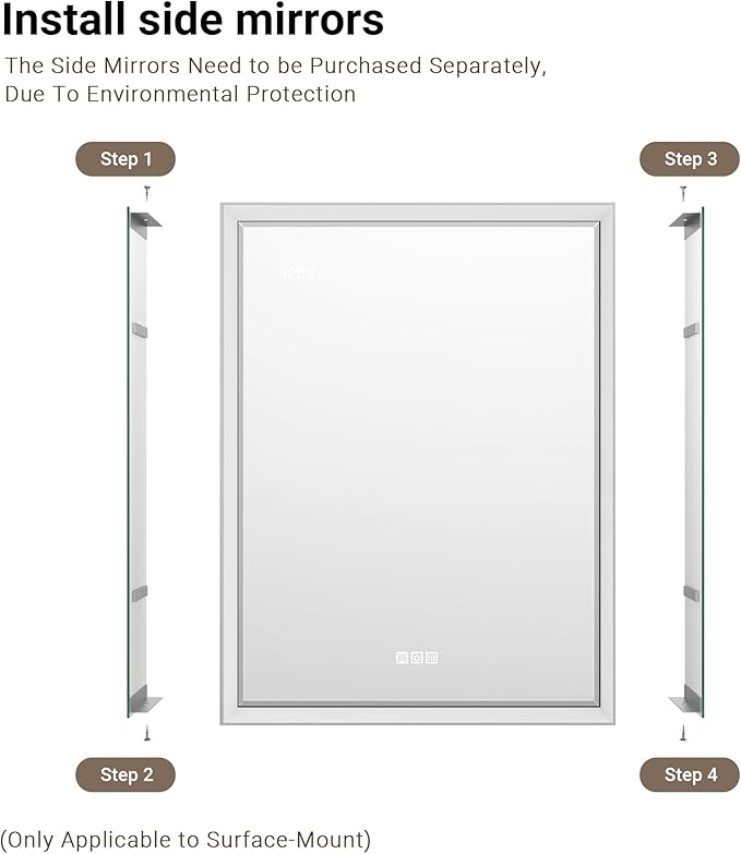 Side Mirrored Kits, 4'' W x 32'' H Decorative Side Mirrors Set of 2 for 32-Inch-Height Beveled Lighted Mirror Cabinet Surface-Mounting-Use Only (for Model-Anglora)