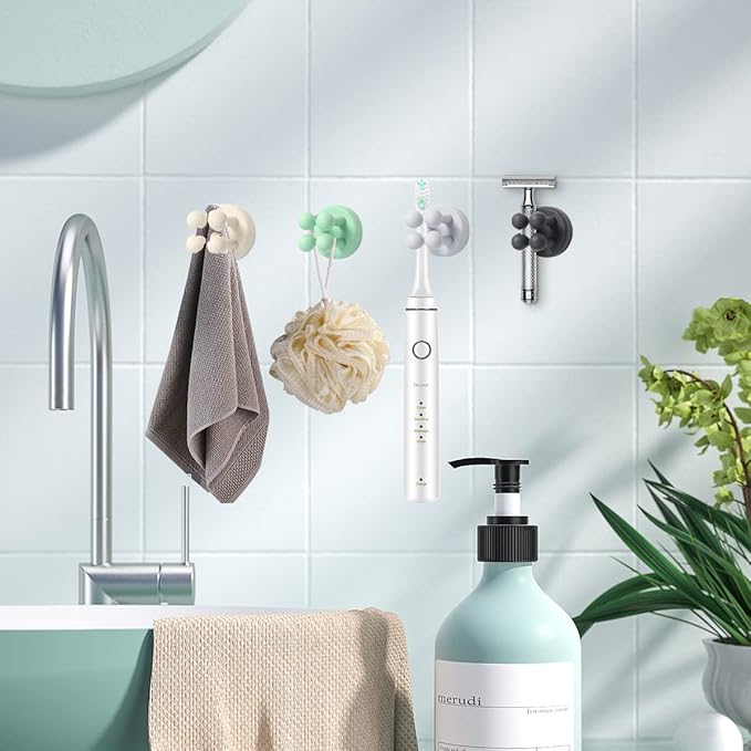 Silicone Toothbrush Holders for Bathrooms - 6 Pcs White Wall Mounted Shower Razor Holder
